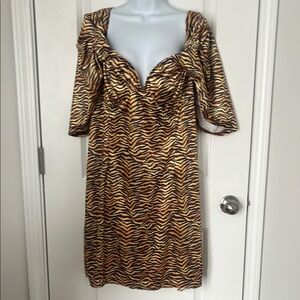 PrettyLittleThing Ruched Babydoll Dress in Brown and Black